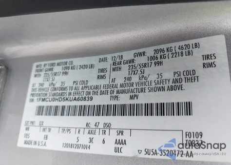 2019 Ford Escape Sel from USA, damaged, VIN 1FMCU0HD5KUA60839